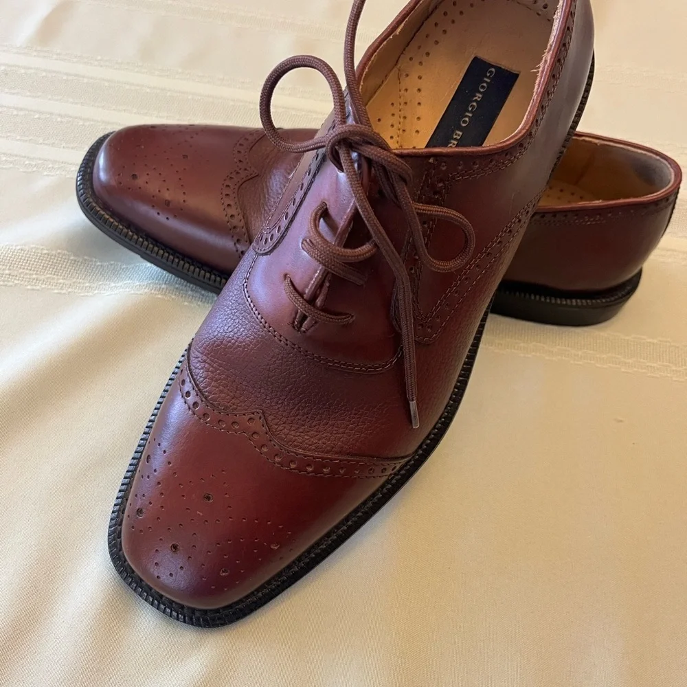 GIORGIO BRUTINE Burgundy Leather Men's Oxfords size 8.5 MADE IN BRAZIL BRAND NEW